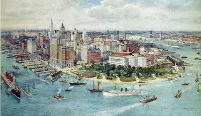 ローワーマンハッタンの鳥瞰図、1911 作： Richard Rummell